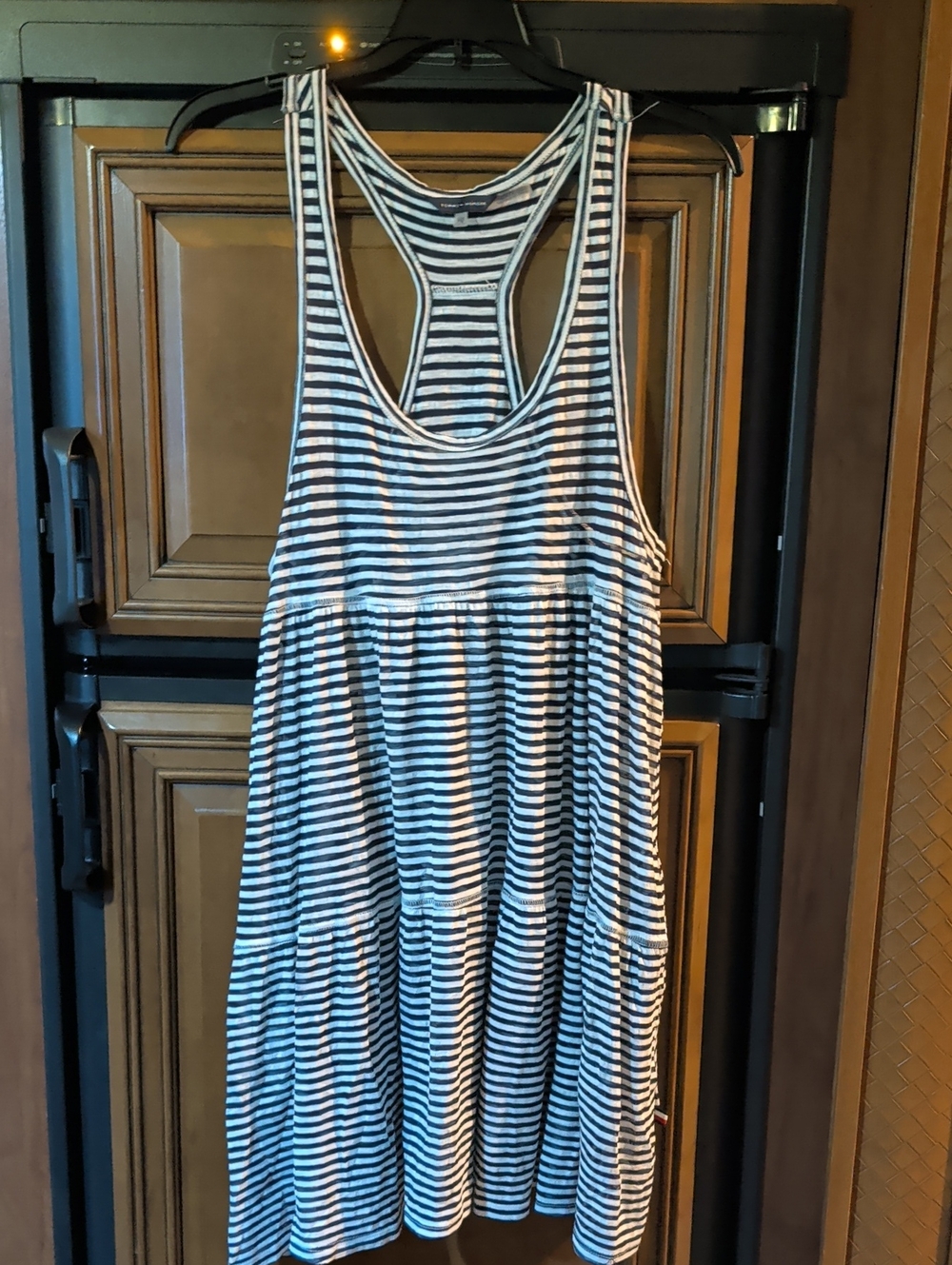 Tommy Hilfiger Navy and White Striped Racerback Swim Coverup